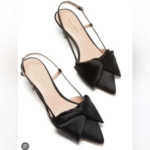 NEW Kate Spade Marseilles Black Satin Bow Pointed Toe Slingback Heels Size 6B